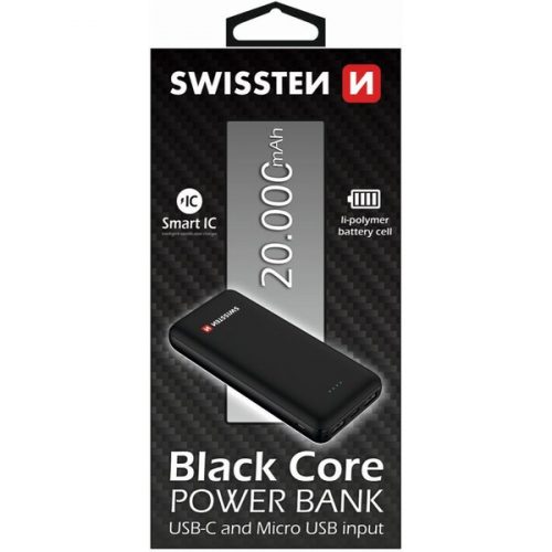 SWISSTEN Black core slim powerbanka 20000 mAh USB-C SWISSTEN