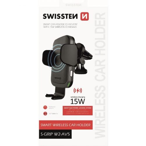 SWISSTEN S-GRIP W2-AV5 Držák do auta s bezdrátvým dobíjením 15W černý SWISSTEN
