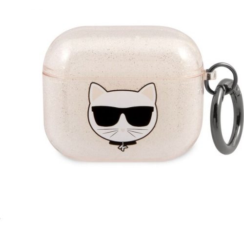 Karl Lagerfeld TPU Glitter Choupette Head pouzdro pro Airpods 3 zlaté Karl Lagerfeld