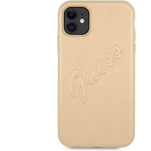 Guess PU Saffiano Vintage Script kryt iPhone 11 zlatý Guess