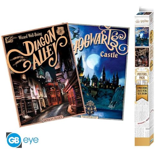 Set 2 plakátů Harry Potter - Retro Hogwarts & Diagon Abysse Corp