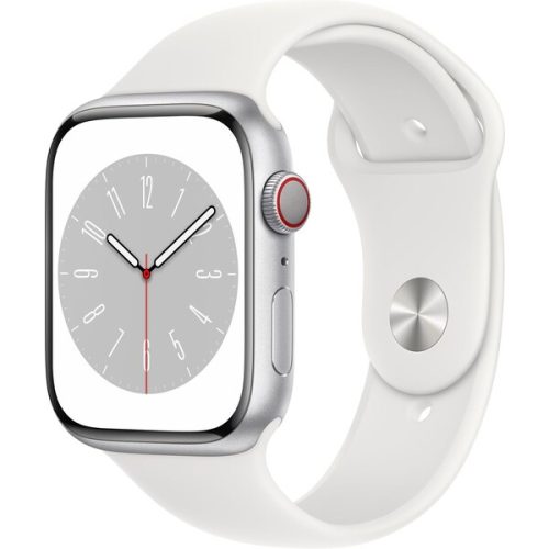 Apple Watch Series 8 Cellular 41mm stříbrný hliník s bílým sportovním řemínkem Apple