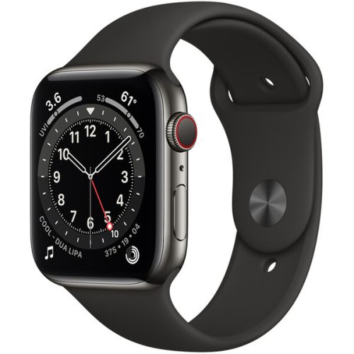 Apple Watch Series 6 Cellular 44mm grafitová ocel s černým sportovním řemínkem Apple