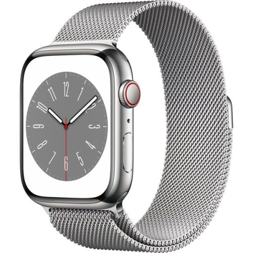 Apple Watch Series 8 Cellular 45mm stříbrná ocel se stříbrným milánským tahem Apple