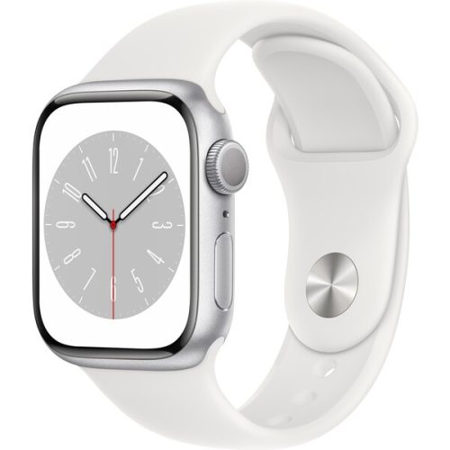 Apple Watch Series 8 41mm stříbrný hliník s bílým sportovním řemínkem Apple
