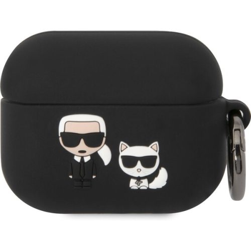 Karl Lagerfeld and Choupette Silikonové pouzdro Airpods Pro černé Karl Lagerfeld