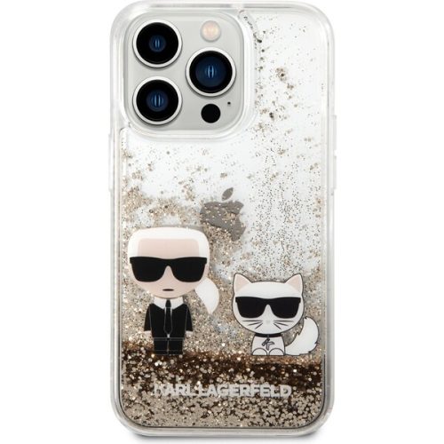 Karl Lagerfeld Liquid Glitter Karl and Choupette kryt iPhone 14 Pro zlatý Karl Lagerfeld