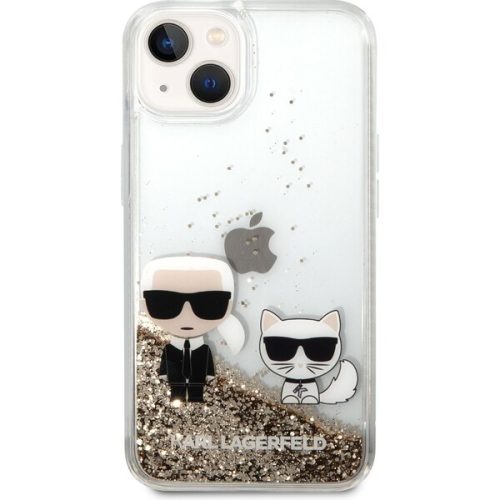 Karl Lagerfeld Liquid Glitter Karl and Choupette kryt iPhone 14 zlatý Karl Lagerfeld