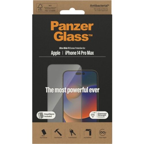 PanzerGlass™ Ultra-Wide Fit iPhone 14 Pro Max s instalačním rámečkem PanzerGlass