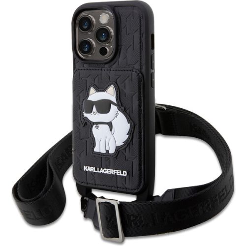 Karl Lagerfeld Saffiano Monogram Crossbody Choupette NFT Kryt pro iPhone 14 Pro černý Karl Lagerfeld