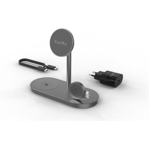 CubeNest S313 Pro 3v1 magnetická bezdrátová nabíječka šedá CubeNest