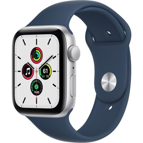 Apple Watch SE GPS 44mm stříbrné s hlubokomořsky modrým sportovním řemínkem Apple
