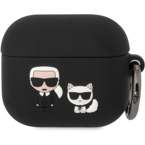Karl Lagerfeld and Choupette Silikonové pouzdro Airpods 3 černé Karl Lagerfeld