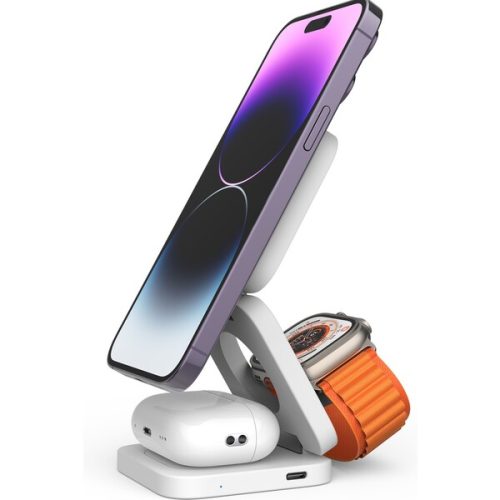 CubeNest E310 Fold 3v1 magnetická bezdrátová nabíječka bílá CubeNest