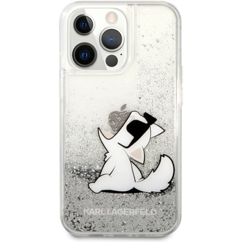 Karl Lagerfeld Liquid Glitter Choupette Eat Cover iPhone 13 Pro stříbrný Karl Lagerfeld