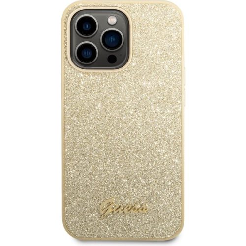 Guess PC/TPU Glitter Flakes Metal Logo kryt iPhone 14 Pro Max zlatý Guess