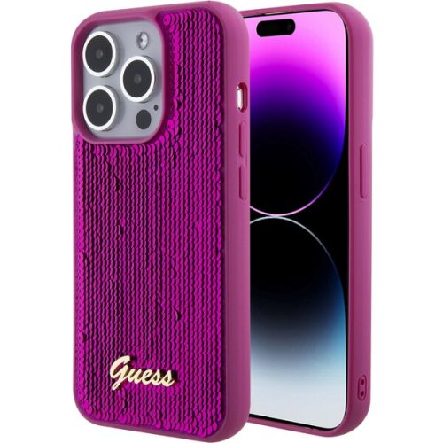 Guess Sequin Script Logo kryt iPhone 15 Pro magentový Guess