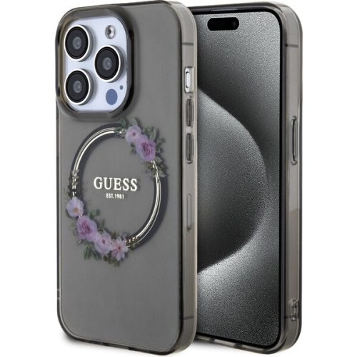 Guess PC/TPU Flowers Ring Glossy Logo MagSafe kryt iPhone 13 Pro černý Guess