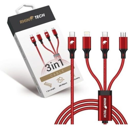 RhinoTech nabíjecí a datový kabel 3v1 USB-C (MicroUSB + Lightning + USB-C) 40W 1