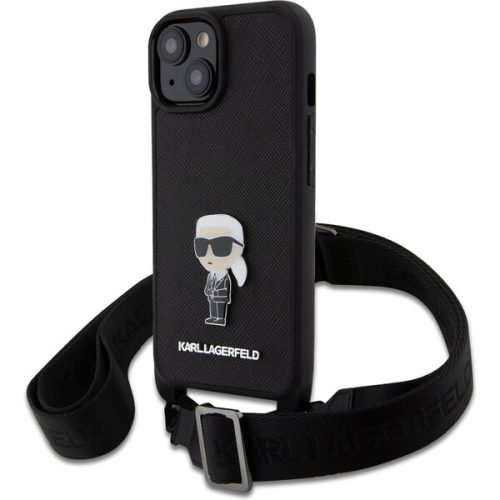 Karl Lagerfeld Saffiano Crossbody Metal Ikonik kryt iPhone 15 Plus černý Karl Lagerfeld