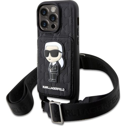 Karl Lagerfeld Saffiano Monogram Crossbody Ikonik NFT Kryt pro iPhone 14 Pro černý Karl Lagerfeld
