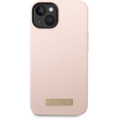 Guess Silicone Metal Logo MagSafe kryt iPhone 14 růžový Guess