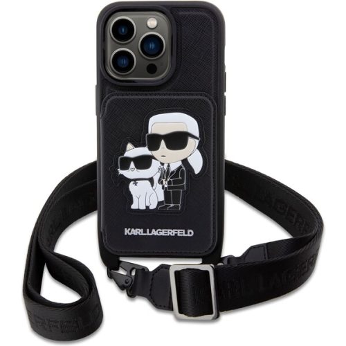 Karl Lagerfeld Saffiano Crossbody Karl and Choupette NFT kryt pro iPhone 14 Pro černý Karl Lagerfeld