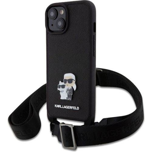 Karl Lagerfeld Saffiano Crossbody Metal Karl and Choupette kryt iPhone 15 Plus černý Karl Lagerfeld