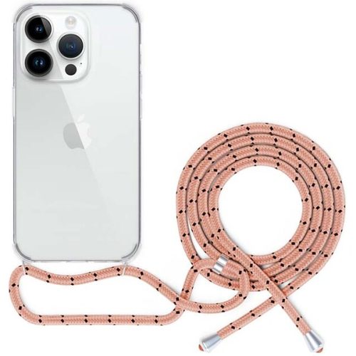 Spello Crossbody kryt se šňůrkou pro iPhone 15 Pro Max  transparentní / růžová šňůrka Spello