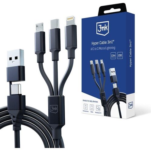3mk Hyper Cable 3v1 nabíjecí kabel A/C to C/Micro/Lightning