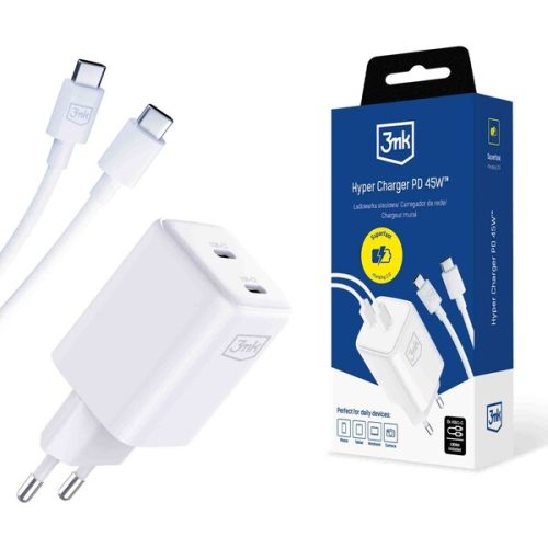 3mk Hyper Charger PD 45W síťová nabíječka + USB-C kabel bílá 3mk