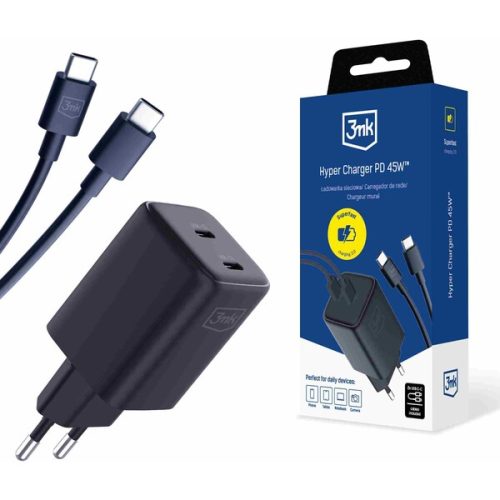 3mk Hyper Charger PD 45W síťová nabíječka + USB-C kabel černá 3mk