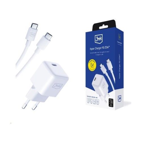 3mk Hyper Charger PD 25W  síťová nabíječka + USB-C kabel bílá 3mk