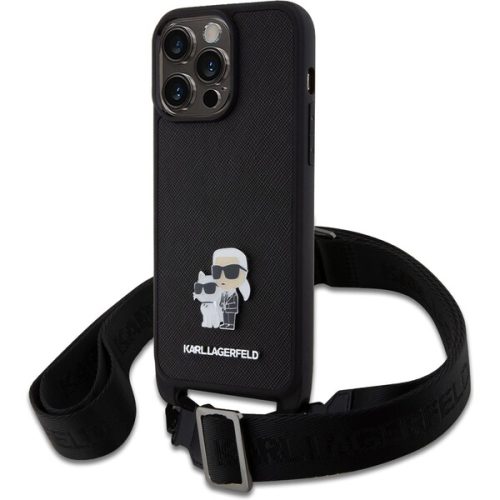 Karl Lagerfeld Saffiano Crossbody Metal Karl and Choupette kryt iPhone 15 Pro Max černý Karl Lagerfeld