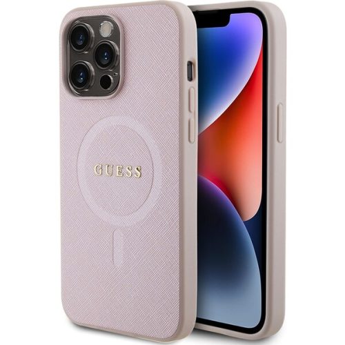 Guess PU Saffiano MagSafe kryt iPhone 15 Pro Max růžový Guess