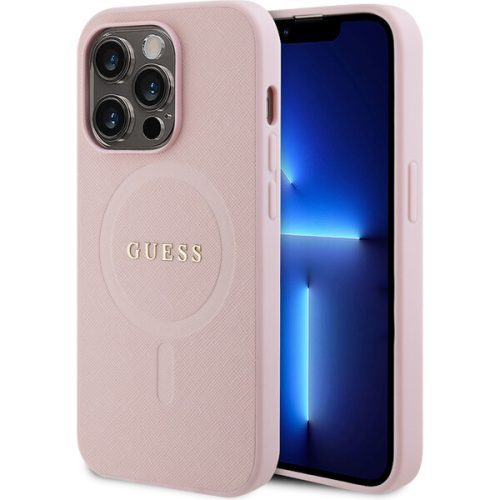 Guess PU Saffiano MagSafe kryt iPhone 15 Pro růžový Guess
