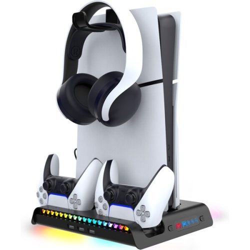 iPega P5S006 Multifunkční Nabíjecí RGB Stojan s Chlazením pro PS5 Slim černý iPega
