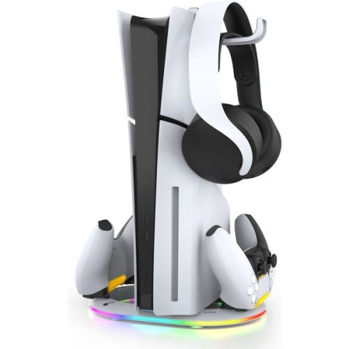 iPega P5S045 Vertikální Nabíjecí Stojan s RGB pro PS5/PS5 Slim bílý iPega